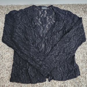 Vintage Y2K Black Lace Crochet Top Blouse Cardigan